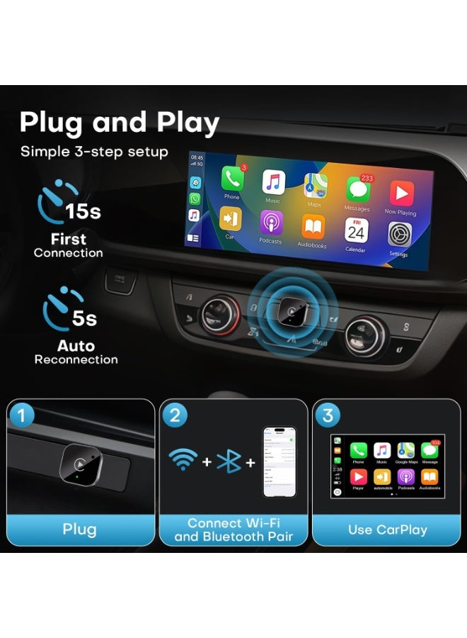 محول أوتوماتيكي لاسلكي 2 في 1 لـ CarPlay و Android، دبوس CarPlay قابل للإدخال والإخراج يحول الكابل إلى لاسلكي، اتصال سريع في السيارة، بدون تأخير، تصميم مضغوط لـ iPhone و Android - Image 2